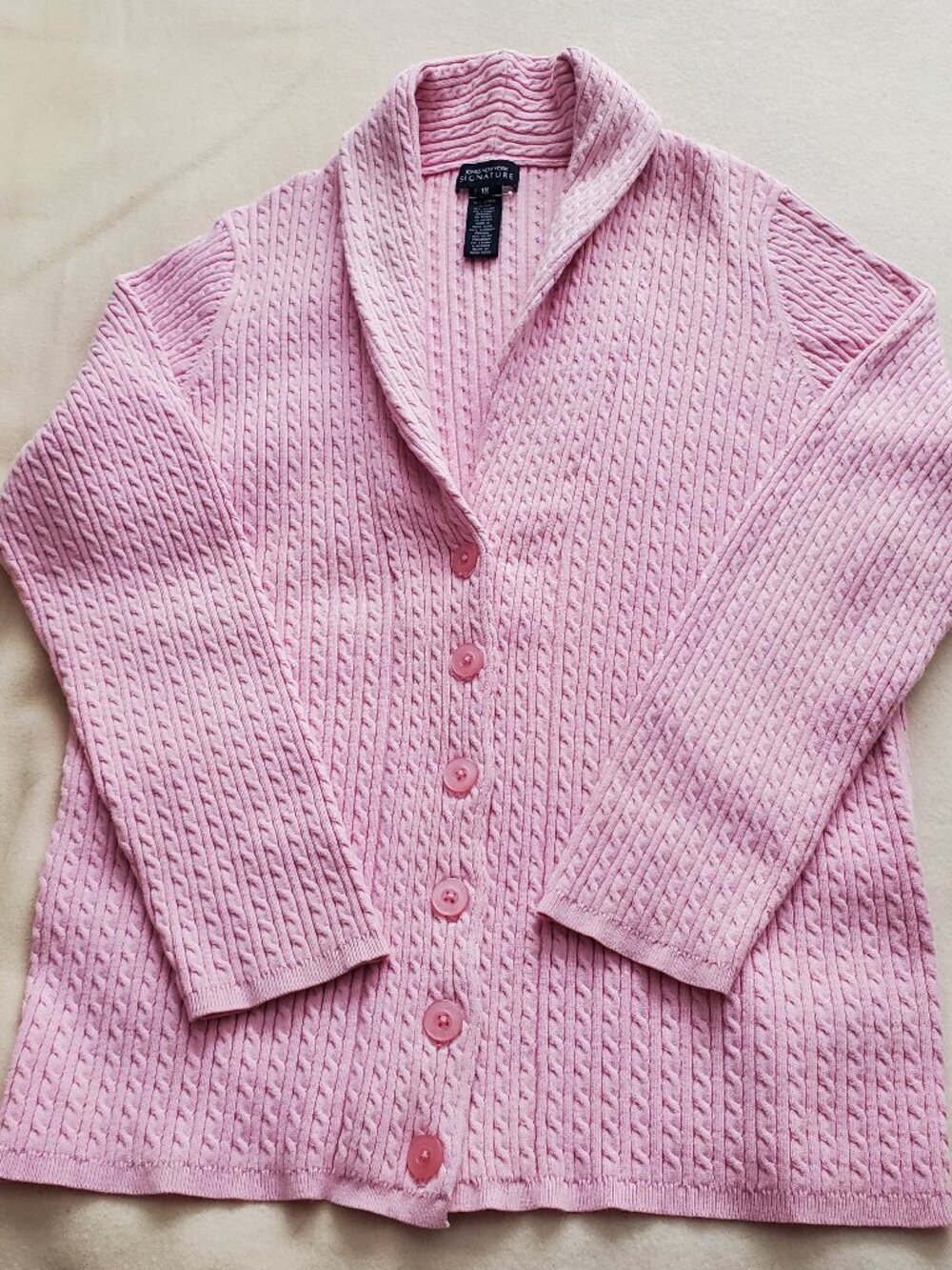 Vintage Jones NY Signature pink cotton shawl collar cardigan sweater GUC